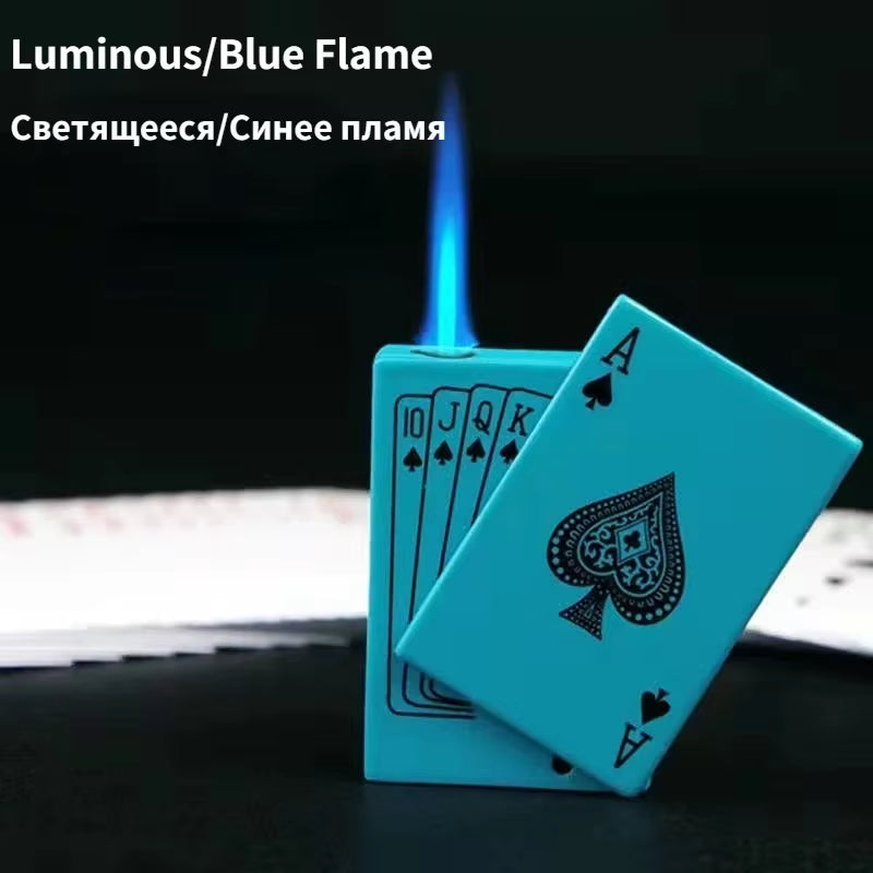 Creative Poker Ace of Spades Lighter Butane Windproof Straight Metal Lighter Men'S Fun Toy Cigarette Lighter