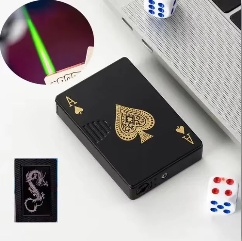 Creative Poker Ace of Spades Lighter Butane Windproof Straight Metal Lighter Men'S Fun Toy Cigarette Lighter