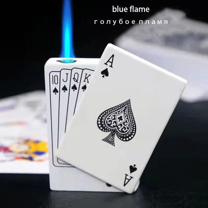 Creative Poker Ace of Spades Lighter Butane Windproof Straight Metal Lighter Men'S Fun Toy Cigarette Lighter