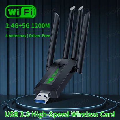 1200Mbps Wifi USB Adapter Dual Band 2.4G+5Ghz Wi-Fi Dongle 4 Antenna 802.11AC USB3.0 High-Speed Wireless Card Receiver Pc/Laptop