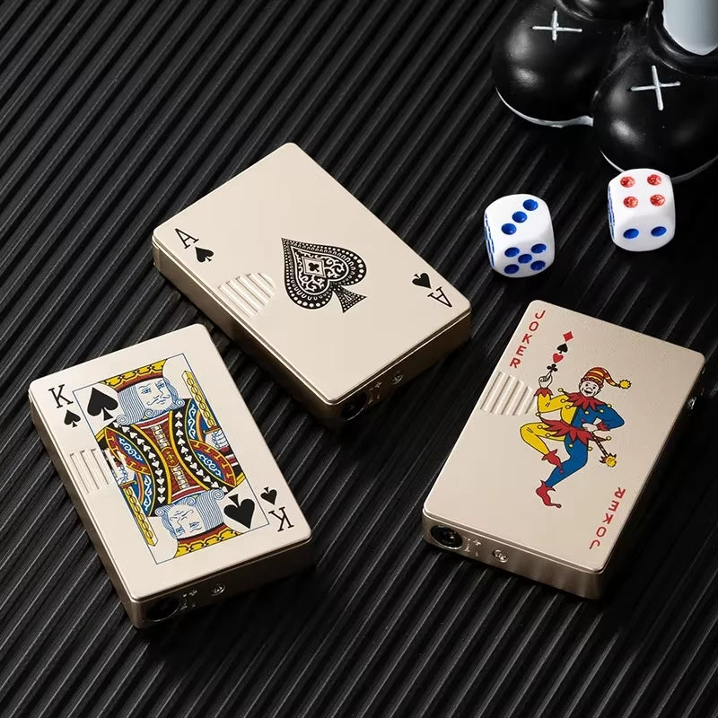 Creative Poker Ace of Spades Lighter Butane Windproof Straight Metal Lighter Men'S Fun Toy Cigarette Lighter