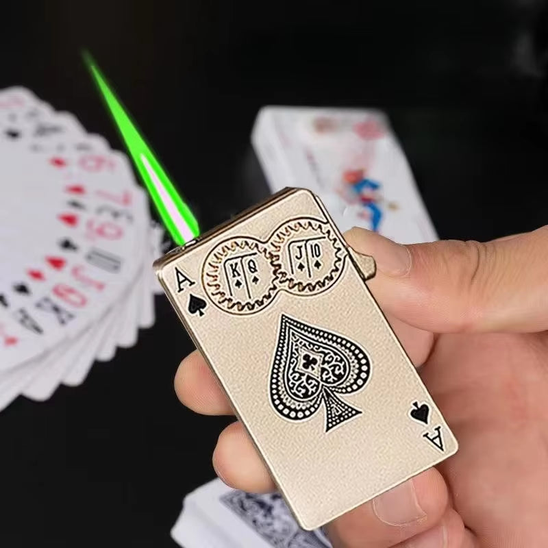 Creative Poker Ace of Spades Lighter Butane Windproof Straight Metal Lighter Men'S Fun Toy Cigarette Lighter